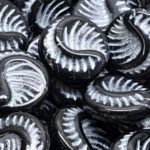 Fossil Shell Round Coin Czech Beads - Black Silver Patina - 19mm