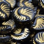 Fossil Shell Round Coin Czech Beads - Gold Opaque Black - 19mm