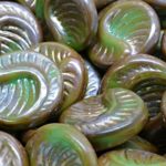 Fossil Shell Round Coin Czech Beads - Picasso Turquoise Green Silver - 19mm
