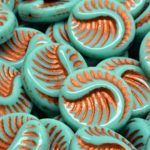 Fossil Shell Round Coin Czech Beads - Turquoise Green Bronze - 19mm