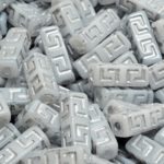 Celtic Block Rectangle Tube Large Hole Rectangle Beads - White Opal Silver Patina - 15mm x 5mm