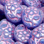 Oval With Flower Flower Czech Beads - Crystal Blue Metallic Pink Patina - 21mm x 16mm