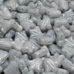 Flat Tulip Bell Lily Flower Czech Beads - White Opal Silver Patina - 9mm