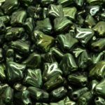 Flat Tulip Bell Lily Flower Czech Beads - Metallic Green Luster - 9mm