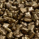 Flat Tulip Bell Lily Flower Czech Beads - Metallic Gold Bronze - 9mm