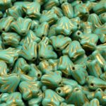 Flat Tulip Bell Lily Flower Czech Beads - Turquoise Green Gold - 9mm