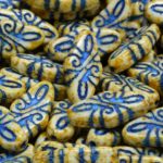 Arabesque Rhombus Czech Beads - Picasso White Brown Turquoise Wash - 19mm x 9mm