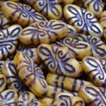 Arabesque Rhombus Czech Beads - Picasso Brown Yellow Violet - 19mm x 9mm