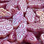Arabesque Rhombus Czech Beads - Pink Opal Luster Pink Patina - 19mm x 9mm