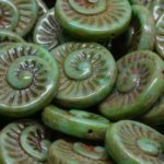 Nautilus Fossil Snails Seashell Ammonite Flat Round Spiral Coin Czech Beads - Turquoise Rustic Picasso - 18mm