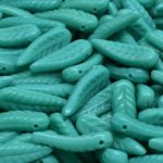 Carved Leaf Flower Feather Bird Wing Czech Beads - Opaque Turquoise Green - 5mm x 17mm