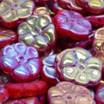 Large Primrose Focal Flower Czech Beads - Red Coral AB - 15mm