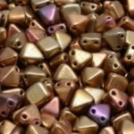 Pyramid Stud Two Hole Czech Beads - Metallic Matte Gold Rainbow - 6mm