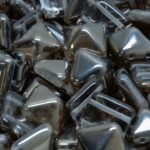 Pyramid Stud Two Hole Czech Beads - Crystal Clear Metallic Dark Silver Chrome Half - 12mm