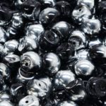 Mushroom Czech Beads - Opaque Jet Black Metallic Silver Labrador Half - 9mm x 8mm