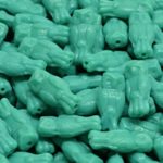 Owl Bird Animal Small Two-Sided Czech Beads - Opaque Turquoise Green - 15mm x 7mm