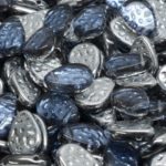 Teardrop Pear Flat Notched Czech Beads - Backlit Periwinkle Crystal Blue Silver Half - 9mm x 11mm