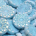 Large Origami Focal Flower Czech Beads - White Opal Luster Ab Baby Blue Patina - 18mm