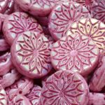 Large Origami Focal Flower Czech Beads - White Opal Ab Pink Patina - 18mm