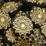Large Origami Focal Flower Czech Beads - Gold Opaque Black - 18mm