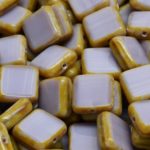Square Flat Czech Beads - Picasso Silk Purple Brown Opal - 10mm