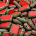 Rectangle Table Cut Flat Czech Beads - Picasso Brown Coral Red - 12mm x 8mm