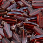 Oval Petal Flat Window Table Cut Czech Beads - Picasso Brown Crystal Ruby Red - 16mm x 6mm