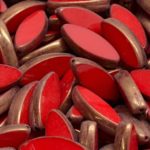 Oval Petal Flat Window Table Cut Czech Beads - Opaque Coral Red Bronze Luster - 18mm x 7mm