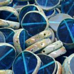 Coin Round Window Table Cut Flat Czech Beads - Crystal Aqua Blue Picasso - 15mm