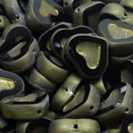 Patina Valentines Wedding Heart In Heart Czech Beads - Matte Metallic Green Luster - 14mm x 12mm