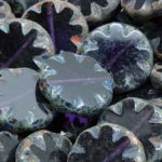 Flower Coin Window Table Cut Flat Czech Beads - Picasso Brown Crystal Dark Purple Tanzanite - 18mm