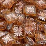 Flower Square Window Table Cut Flat Czech Beads - Picasso Crystal Silver Pink - 10mm