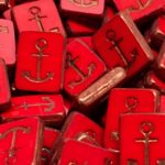 Anchor Nautical Sea Rectangle Window Table Cut Czech Beads - Opaque Coral Red Bronze Luster - 18mm x 12mm