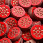 Flat Wheel Sea Coin Czech Beads - Opaque Coral Red Bronze Luster - 12mm